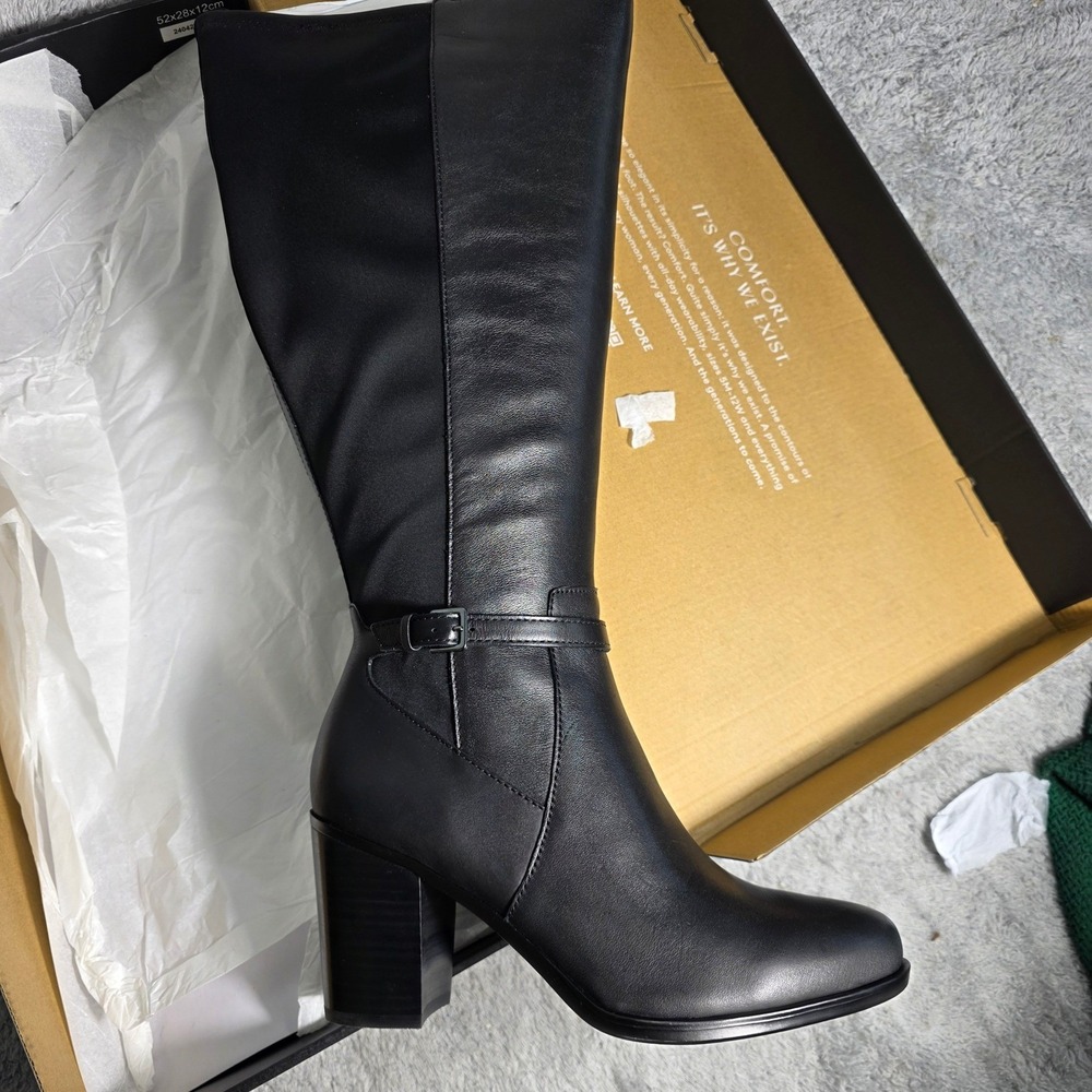 Naturalizer Black Leather Knee-High Block Heel Boots - Picture 2 of 7